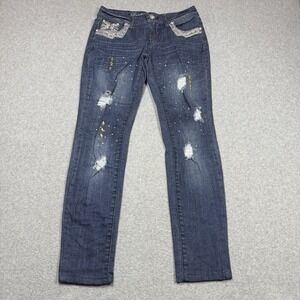 Grace In LA Jeans Size 7/27 Skinny Distressed Rhinestone Ankle Stretch Denim